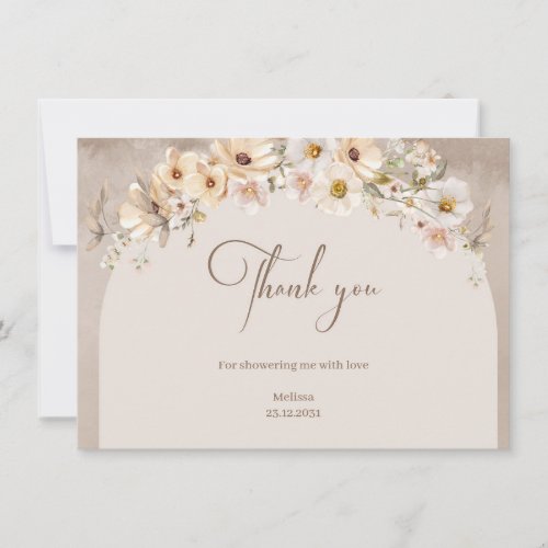 Trendy neutral wildflowers boho arch Bridal Shower Thank You Card