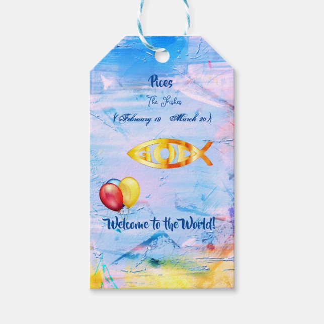 Trendy 'New Baby' Pisces  Gift Tags (Front)