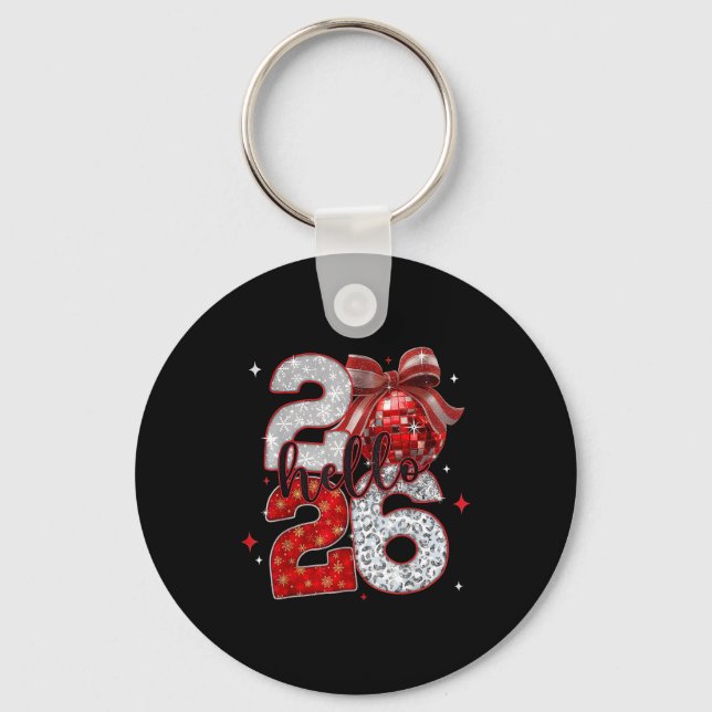 Trendy New Year’s Eve Hello 2026 Happy New Year Fa Keychain (Front)