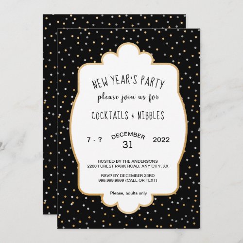 Trendy New Years Eve party gold silver confetti Invitation