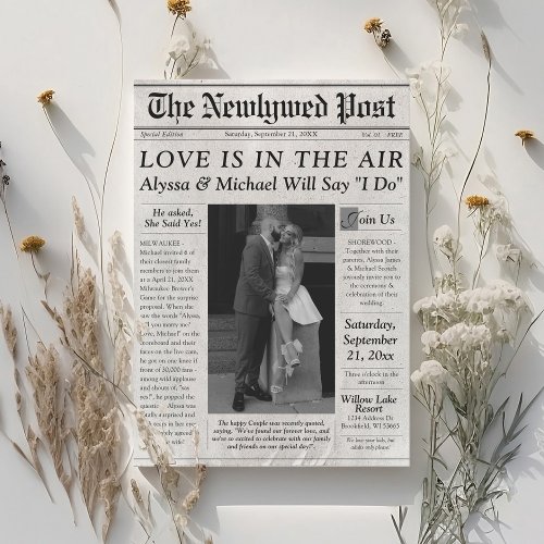 Trendy Newspaper Wedding Invitation Photo Timeline