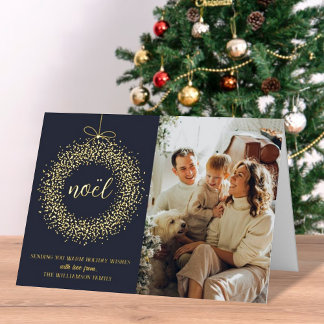 Trendy Noël Wreath Christmas Photo Real Foil Greeting Card