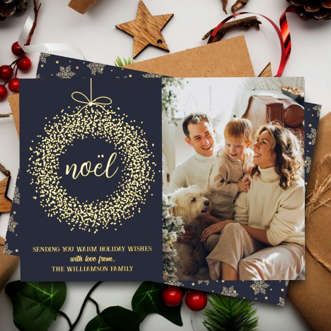 Trendy Noël Wreath Christmas Photo Real Foil Holiday Card (Creator Uploaded)