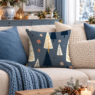 Trendy Nordic Winter Forest Scene Throw Pillow Art