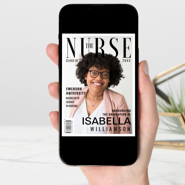 Trendy Nursing School Graduate Photo Magazine Announcement (Front Digital)