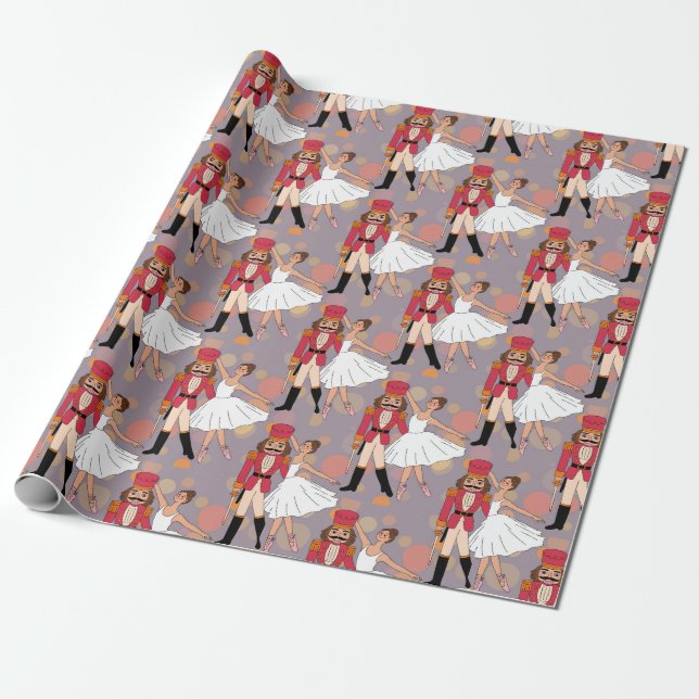 Trendy Nutcracker and Ballerina ballet dancer      Wrapping Paper (Unrolled)