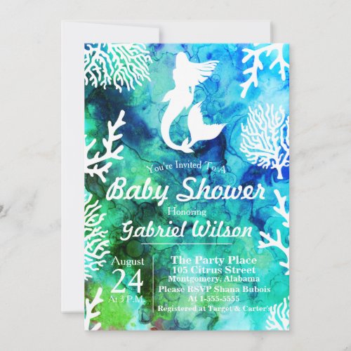 Trendy Ocean Hues White Mermaid  Corals Invitation