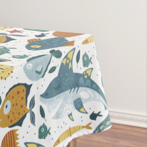 Trendy Ocean Marine Shark Under The Sea Birthday Tablecloth