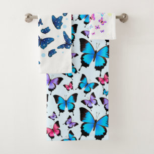 trendy of blue & colorful  Butterflies    Bath Towel Set