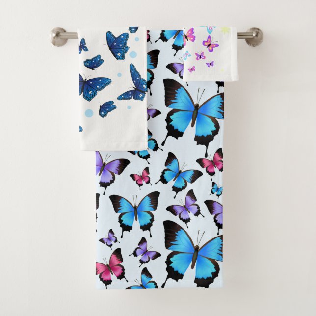 trendy of blue & colorful  Butterflies    Bath Towel Set (Insitu)
