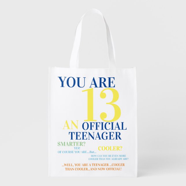 Trendy Official Teenager 13th Birthday Boy Grocery Bag (Front)