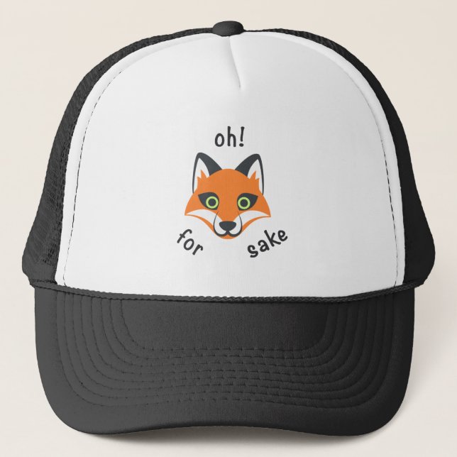Trendy Oh! For Fox Sake phrase Emoji Cartoon Trucker Hat (Front)