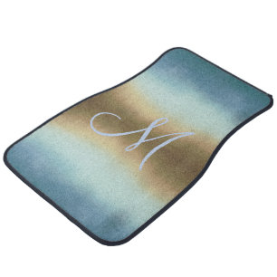 Trendy Ombre Gold Blue Monogram Car Floor Mat