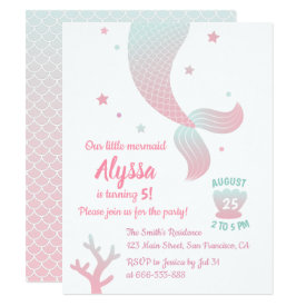 Trendy Ombre Mermaid Tail Girls Birthday Party Card