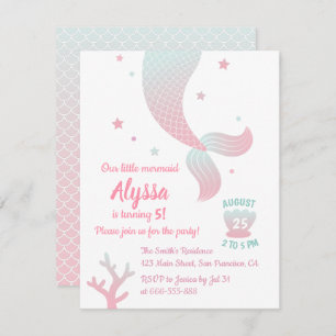 Trendy Ombre Mermaid Tail Girls Birthday Party Invitation