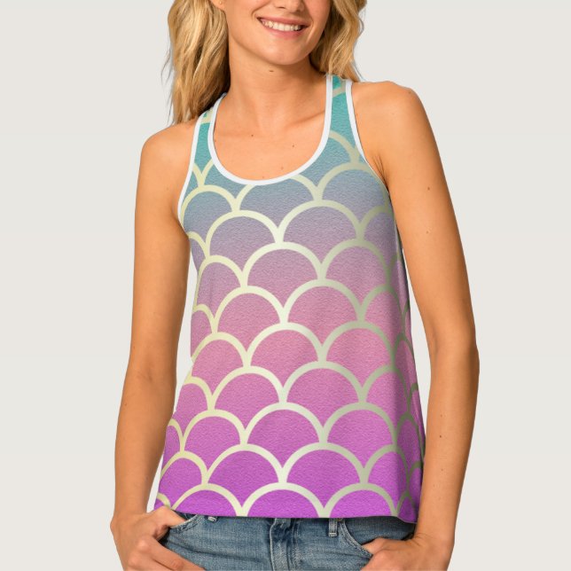 Trendy Ombre Mermaid Tail Scales Tank Top (Front)