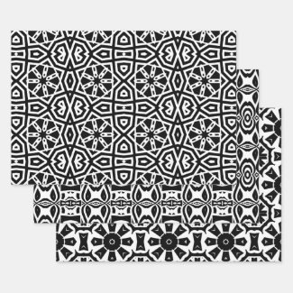 Trendy Op Art Chic Black & White Geometric Pattern Wrapping Paper Sheets