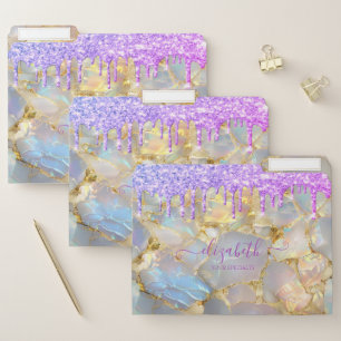 Trendy Opal Stone Violet Glitter Drips File Folder