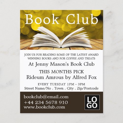 Trendy Open Book Book Club Advertising Flyer