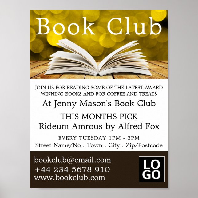 Trendy Open Book, Book Club Advertising Poster (Front)
