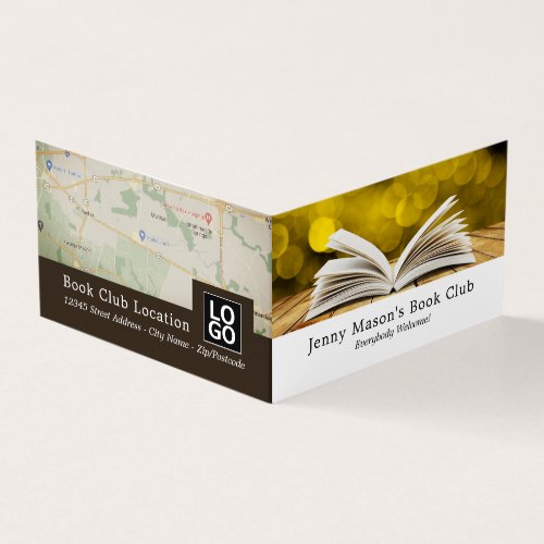 Trendy Open Book Book Club Detailed Business Card