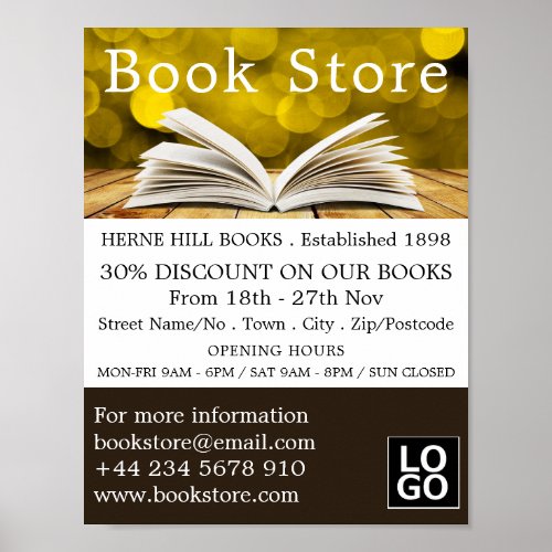 Trendy Open Book Book Store Advertising Poster