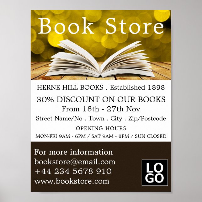 Trendy Open Book, Book Store Advertising Poster (Front)