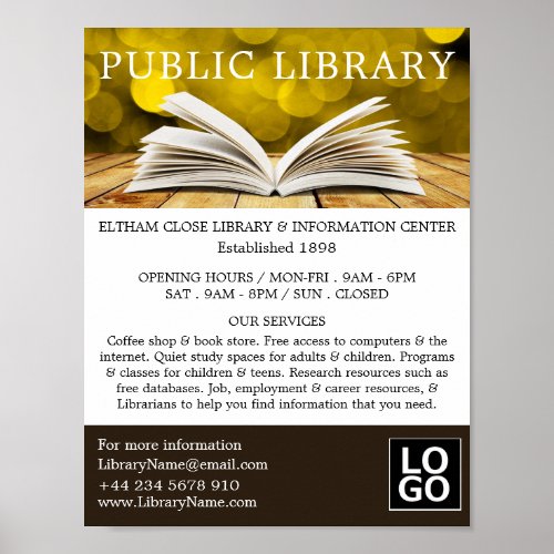 Trendy Open Book Library Advertising Poster