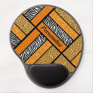 Trendy Orange African Animal Print With Name Gel Mouse Pad