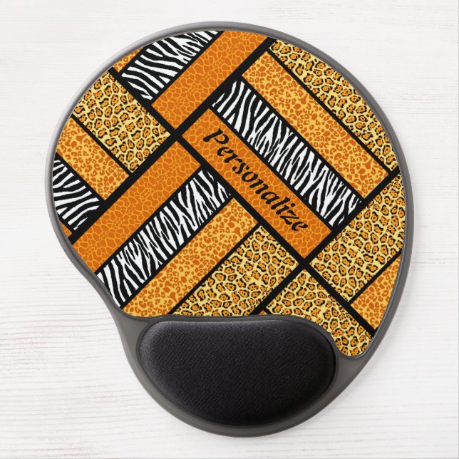 Trendy Orange African Animal Print With Name Gel Mouse Pad (Front)