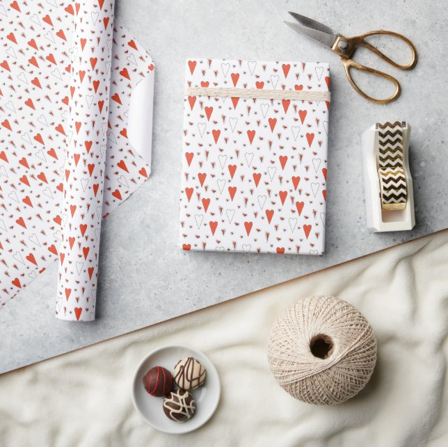 Trendy Orange and Black Cute Heart Pattern Wrapping Paper (Crafts)