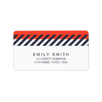 Trendy Orange and Dark Blue Stripes Address Label