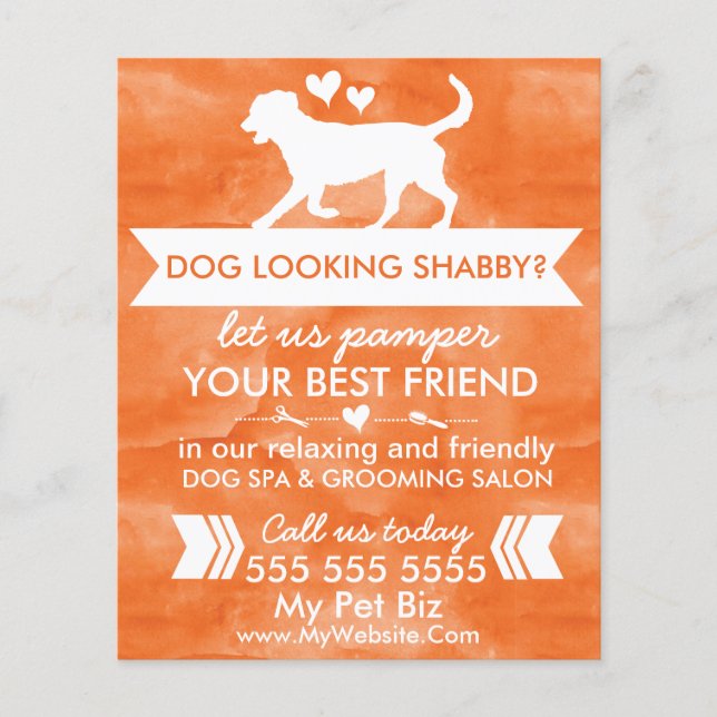 Trendy Orange and White Custom Dog Grooming Flyer (Front)