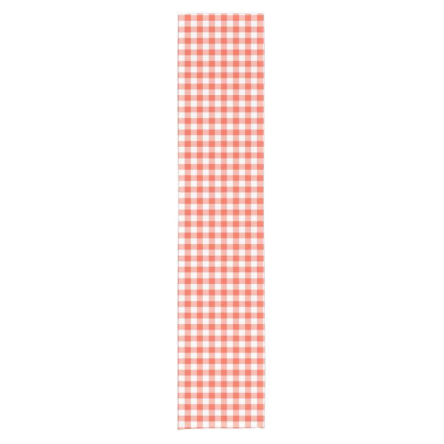 Trendy  Orange And White Gingham Check Pattern Short Table Runner (Front)