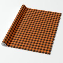 Trendy Orange Autumn Halloween Buffalo Plaid Wrapping Paper