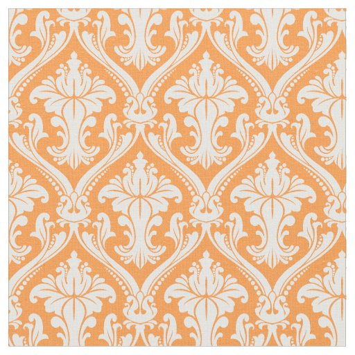Trendy Orange Baroque Damask Pattern Fabric