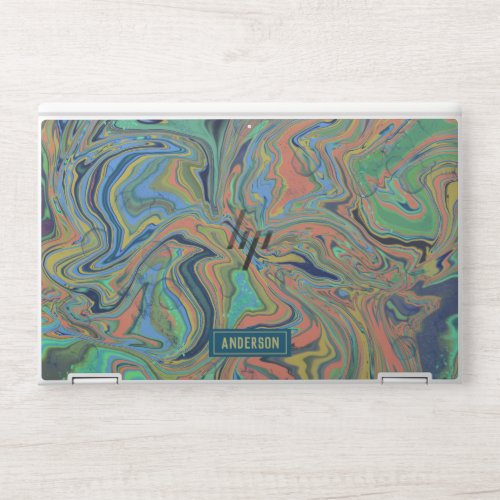 Trendy Orange blue marbling design HP Laptop Skin