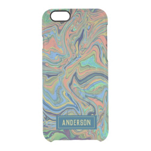 Trendy Orange blue marbling design Clear iPhone 66S Case