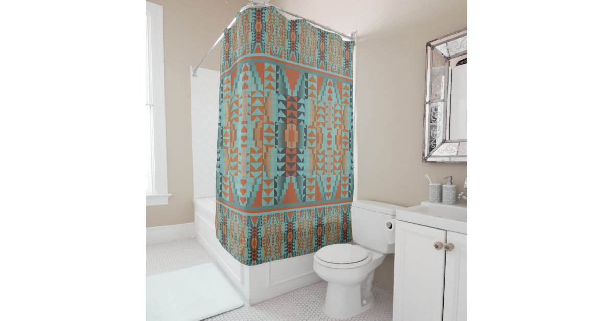 Trendy Orange Brown Turquoise Teal Blue, Teal Green And Brown Shower Curtain