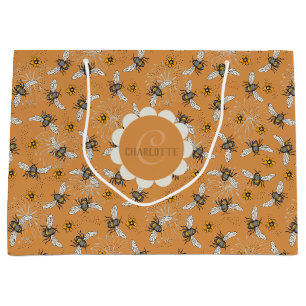Trendy Orange Buzzing Honeybee for Spring & Summer Large Gift Bag