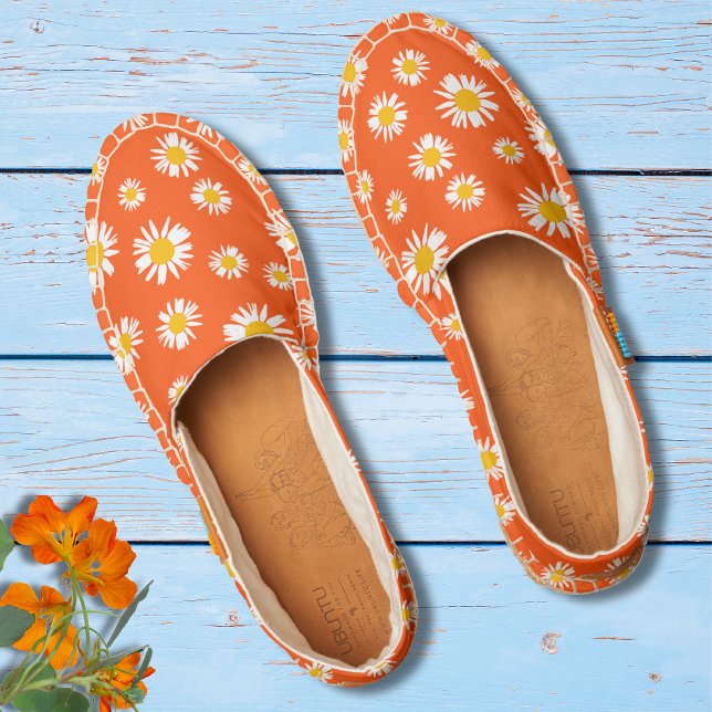 Trendy Orange Floral Girly White Daisy Flower Espadrilles (Creator Uploaded)