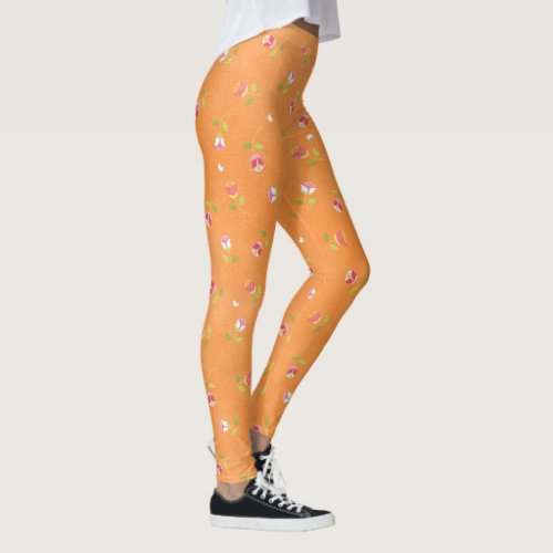 Trendy Orange Floral Leggings