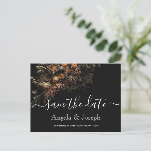  trendy orange  Floral      Save the Date Ann Ann Announcement Postcard (Standing Front)