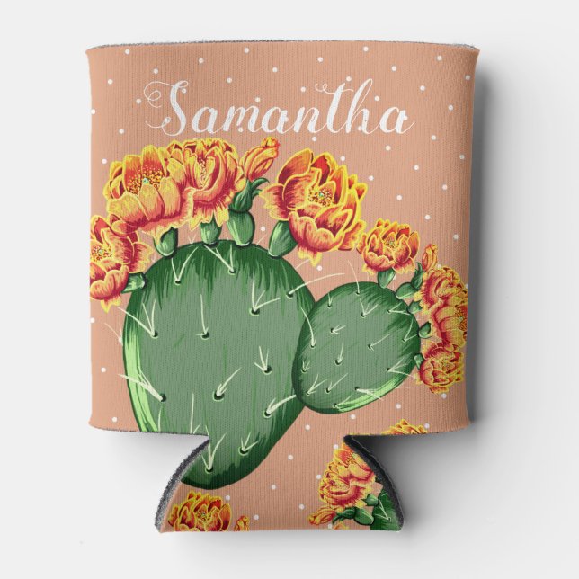 Trendy Orange Flower Prickly Pear Cactus Can Coole Cooler (Front)