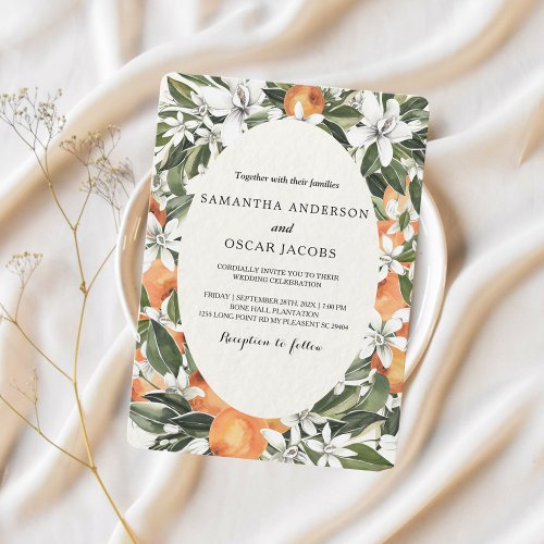 Trendy Orange Flowers  Leaf Beauty Frame Invitation