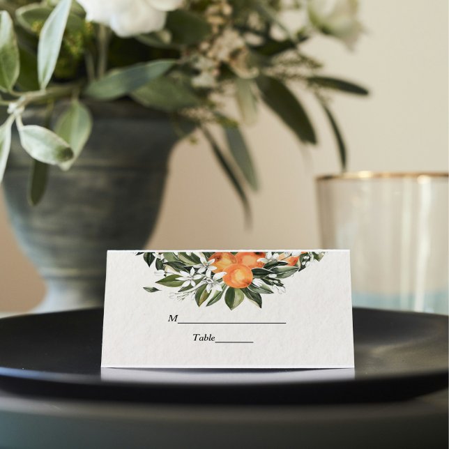 Trendy Orange Flowers & Leaf Beauty Frame Place Card (Creator Uploaded)