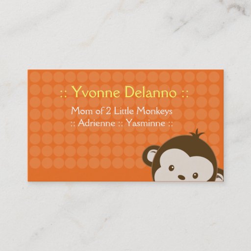 Customizable Trendy Orange Monkey Business / Mommy Calling Card Business Card Templates