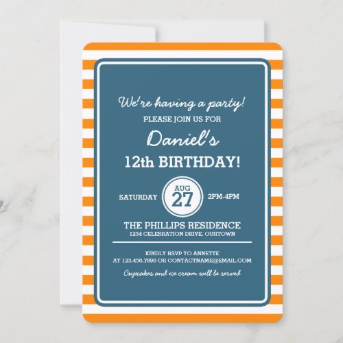 Trendy OrangeNavy Stripes Party Invitation