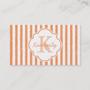 Trendy Orange Painted Stripes Monogram And Name Business Card by GirlyBusinessCards at Zazzle