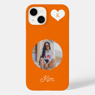 Trendy orange photo and name personalized modern Case-Mate iPhone 14 case